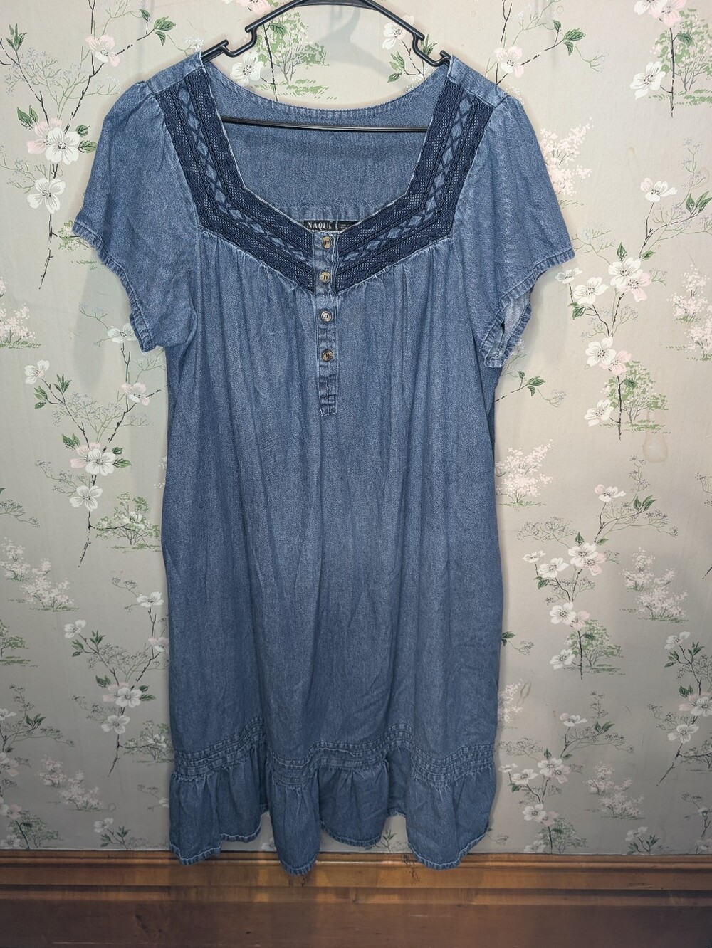 Naqui Denim Dress with Embroidery PTP: 24-25.5, L: 43